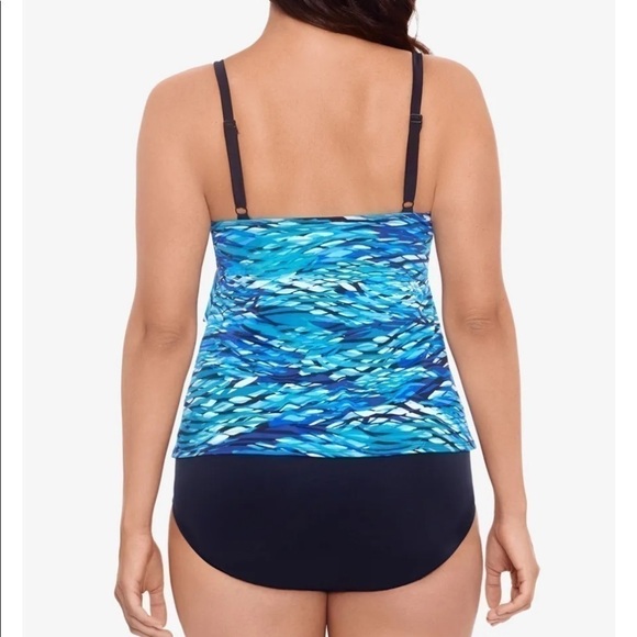 Swim Solutions Blue Printed Tiered Tummy-Control Long Torso One-Piece Swimsuit - Picture 2 of 11